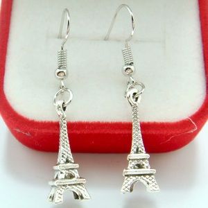Silver Eiffel Tower Iron Lady la Tour Paris France Hook Dangle Drop Earrings